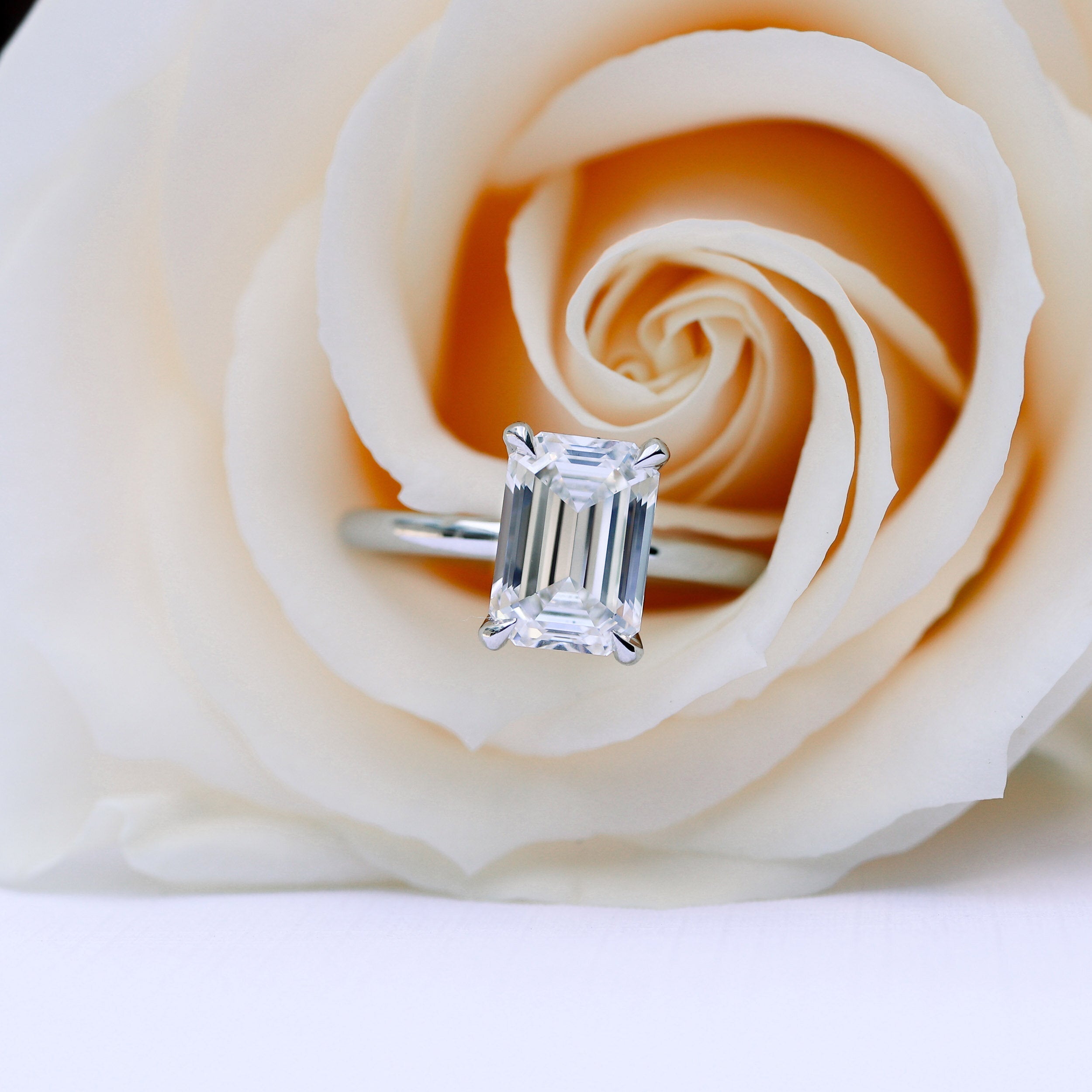 2.75 CT Emerald Cut Moissanite Solitaire Engagement Ring