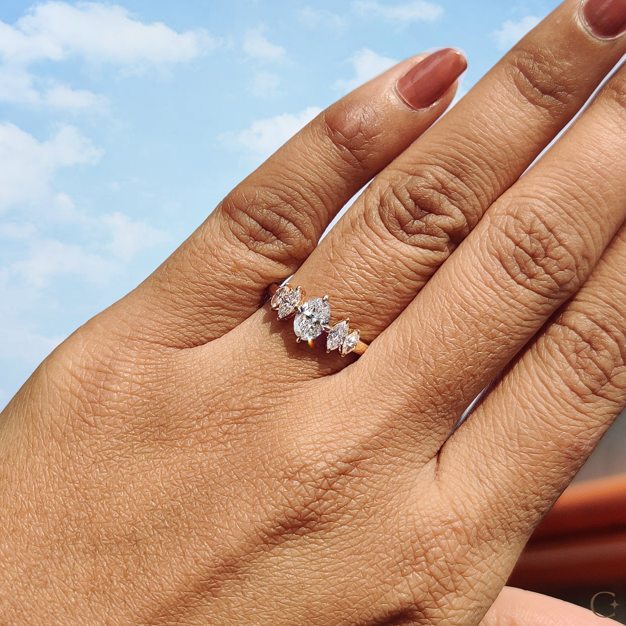 Oval And Marquise Cut 5 Stone Diamond Ring