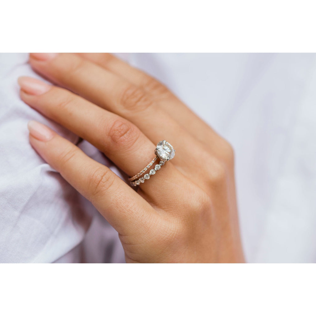 2.10 CT Round Moissanite Solitaire With Pave Setting Engagement Ring