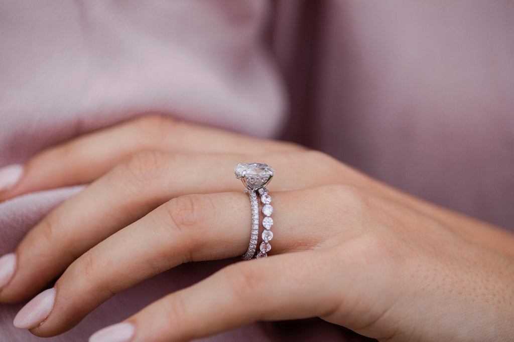 3.0 CT Oval Cut Moissanite Hidden Halo & Pave Engagement Ring