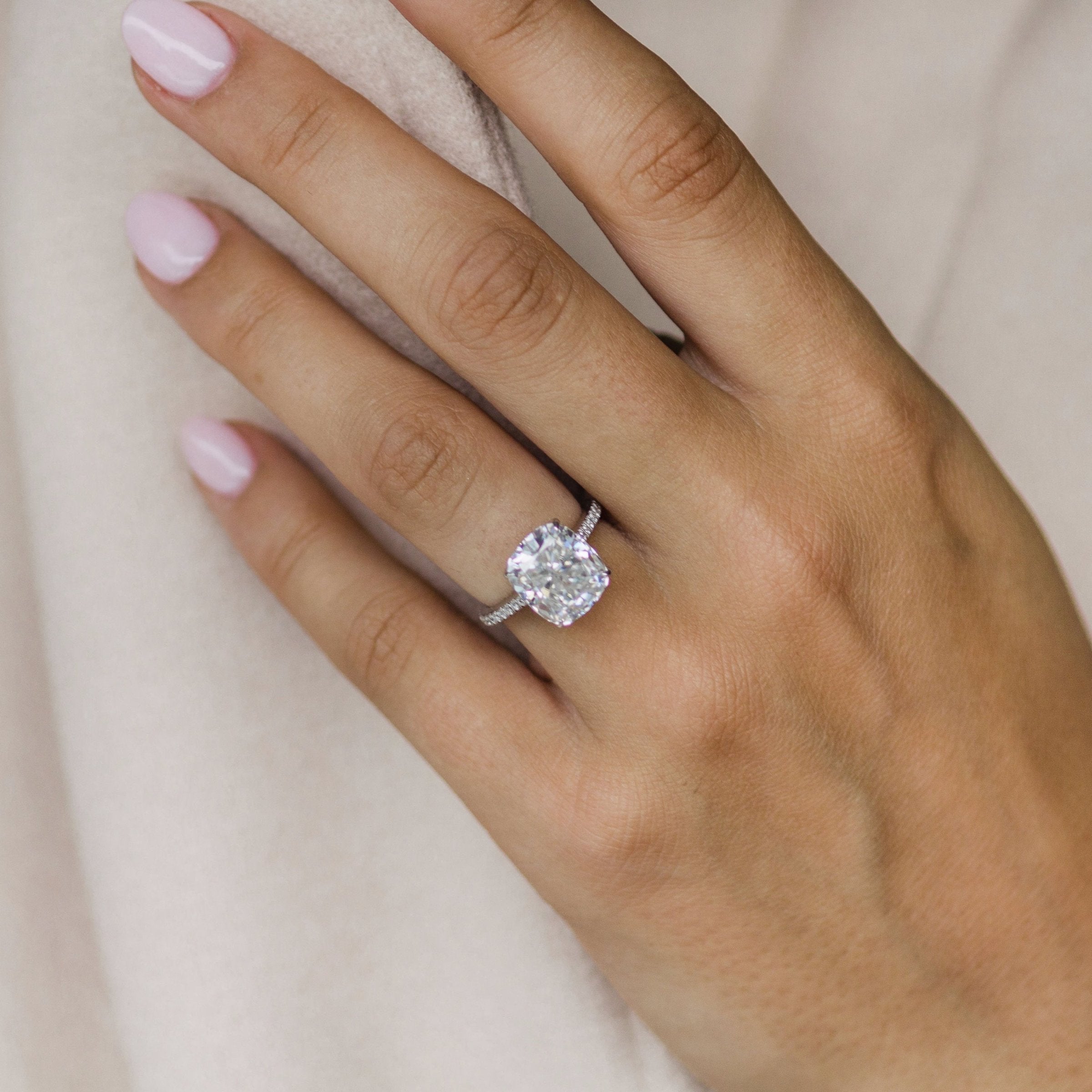 4.65 CT Cushion Moissanite Hidden Halo With Pave Setting Engagement Ring
