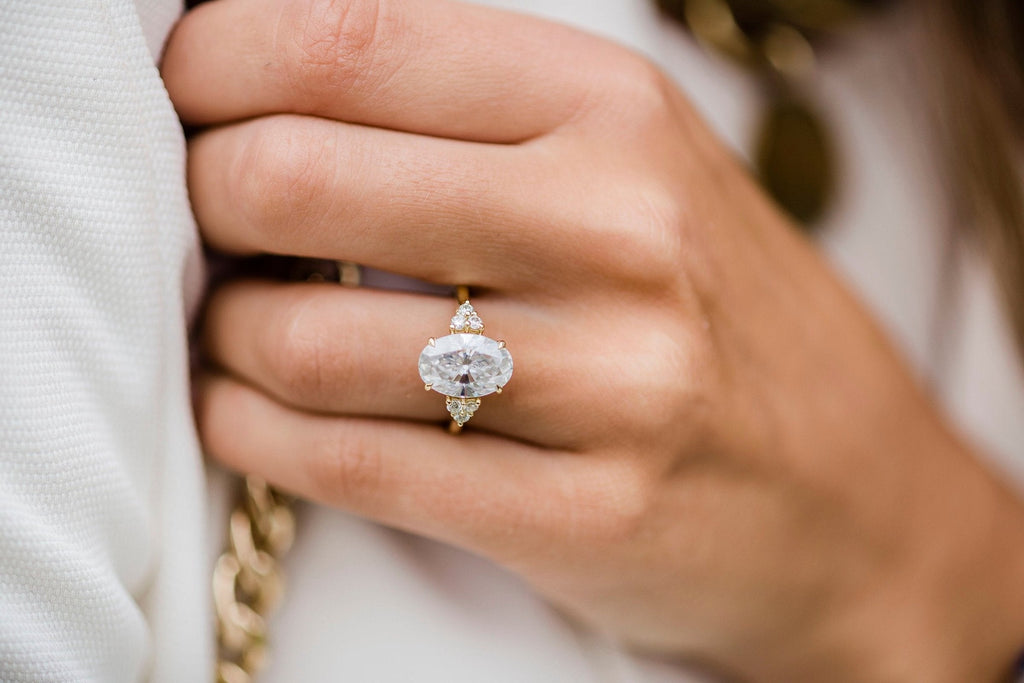 4.0 CT Oval Cut cluster Style Moissanite Engagement Ring