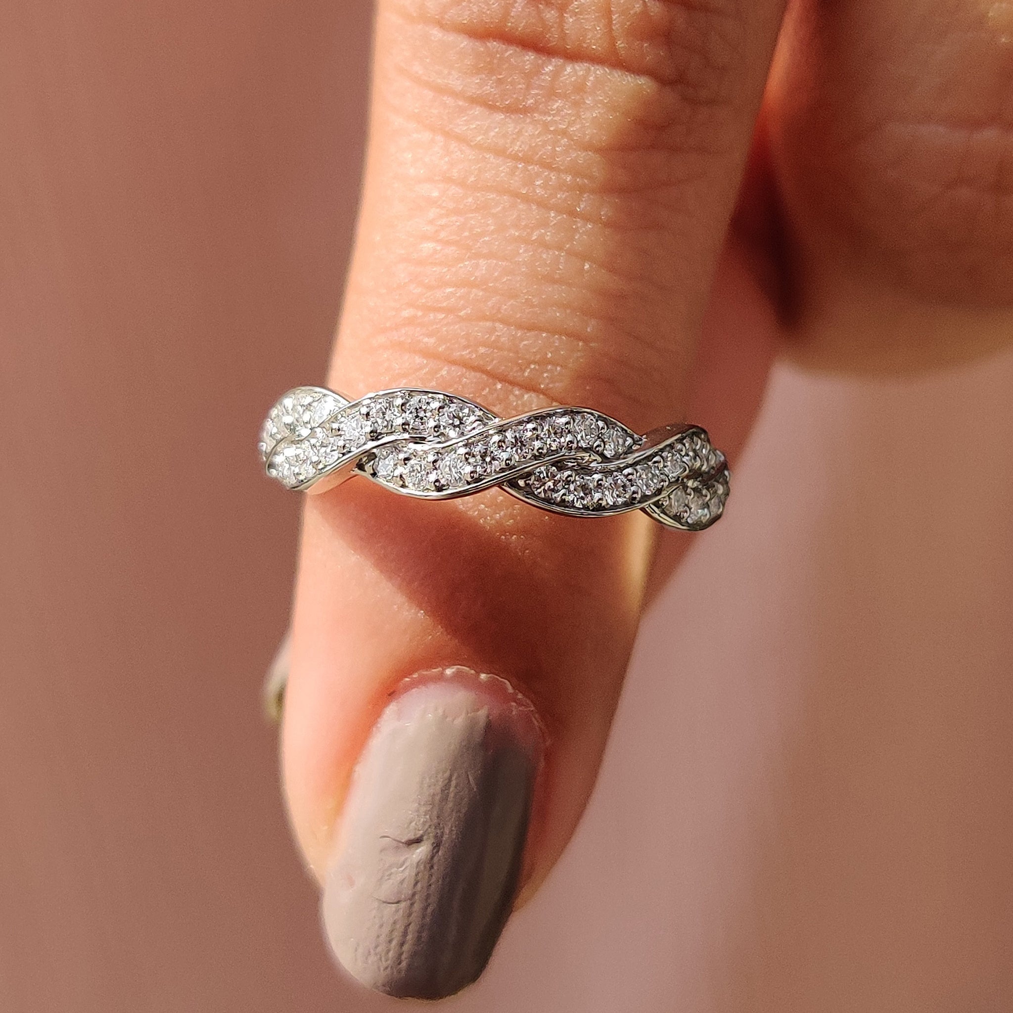 Round Diamond Half Eternity Twisted Wedding Band