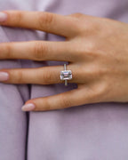 3.25 CT Emerald Moissanite Hidden Halo & Pave Setting Engagement Ring