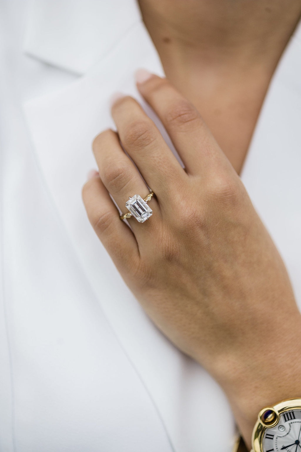 4.10 CT Emerald Cut Moissanite Solitaire Engagement Ring
