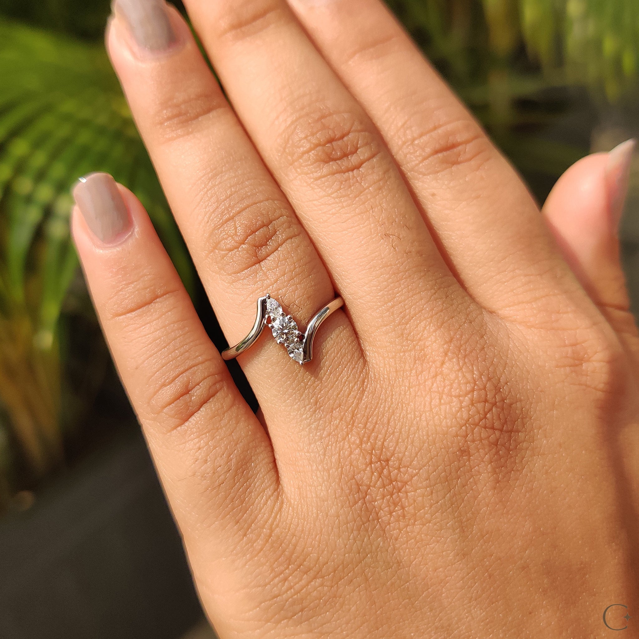 Bypass Engagement Ring With Round And Pear Diamond