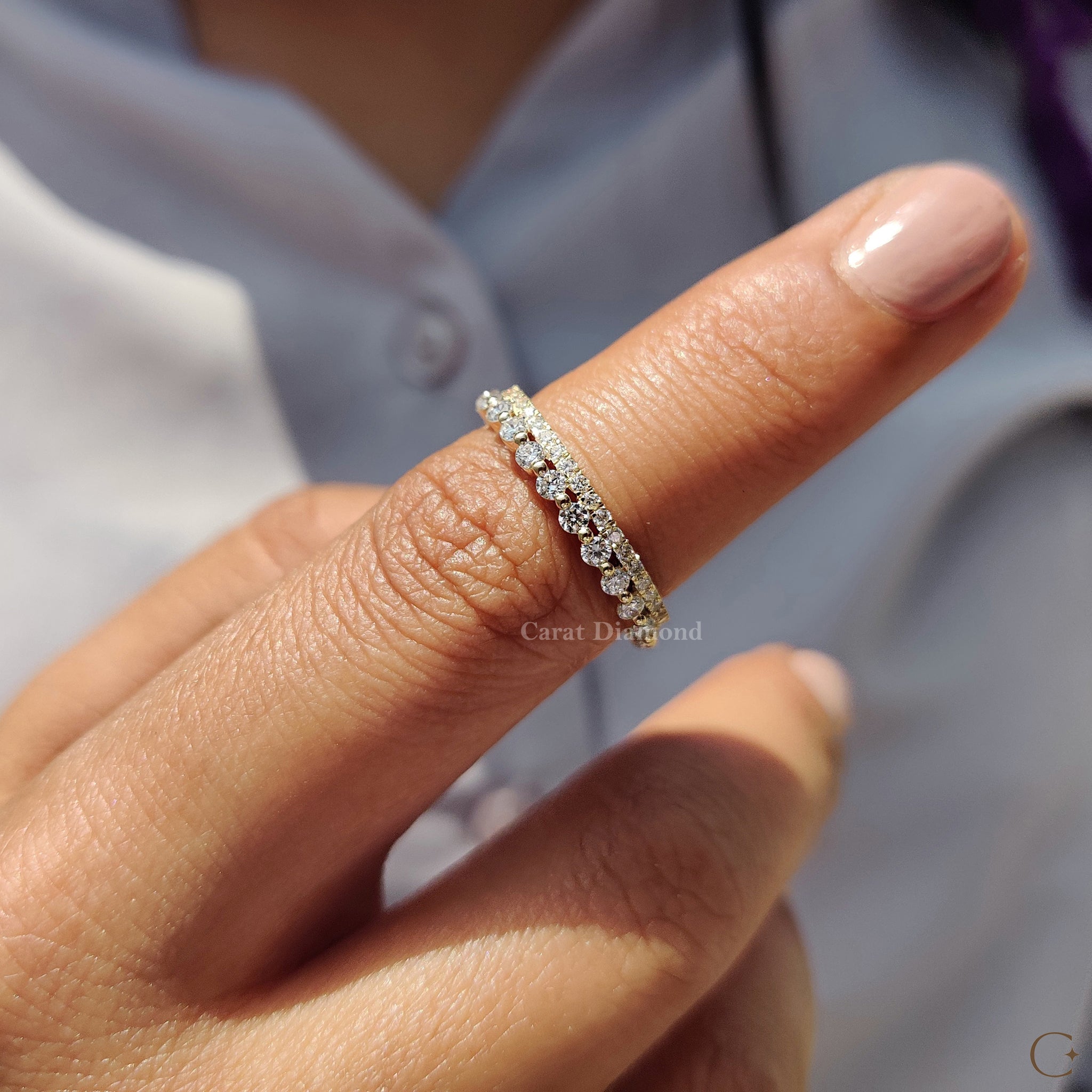 Round Wedding Band In Double Row Pave Style