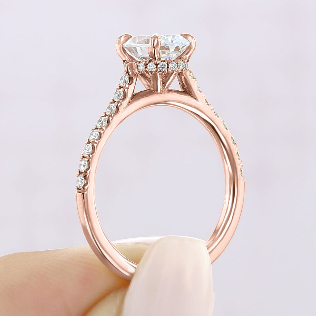 1.33CT Oval Cut Hidden Halo Moissanite Engagement Ring