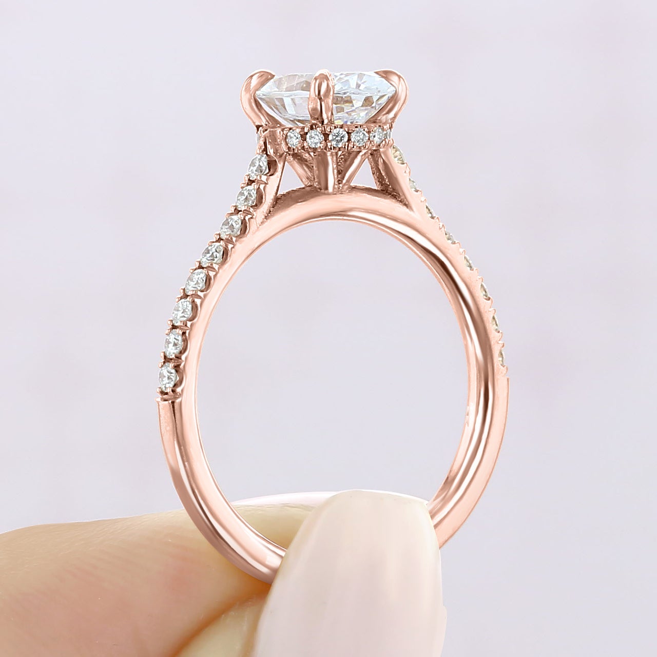 1.33CT Oval Cut Hidden Halo Moissanite Engagement Ring