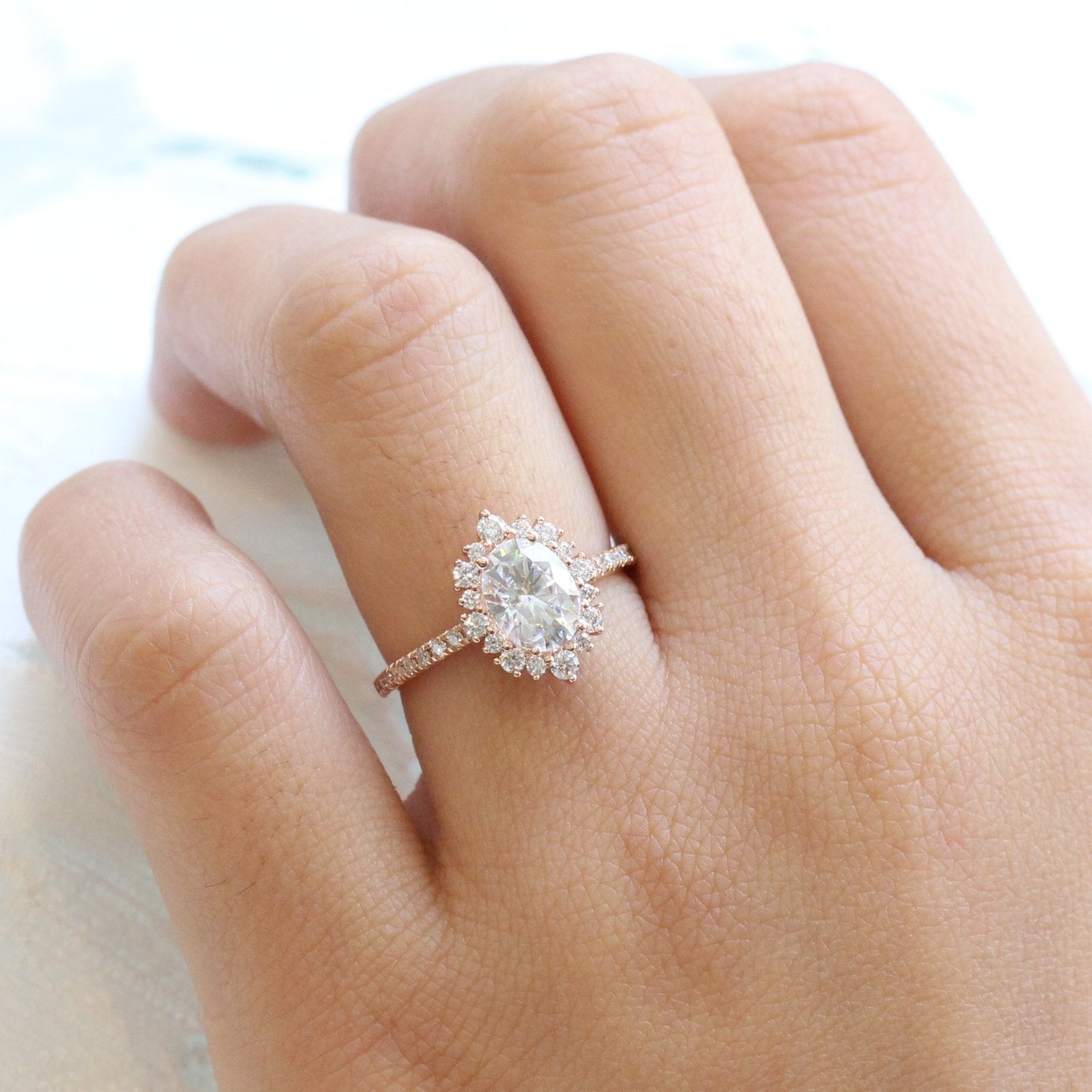1.50CT Oval Cut Moissanite Halo Bridal Ring Set