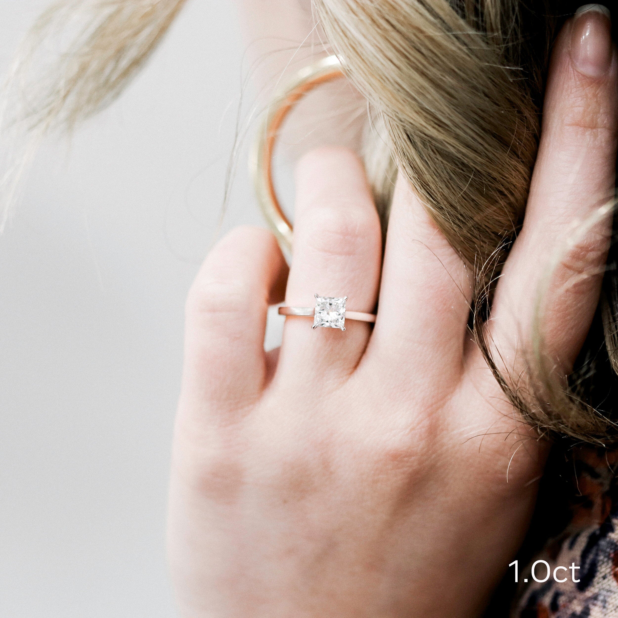 1.0 CT Princess Cut Moissanite Solitaire Style Engagement Ring