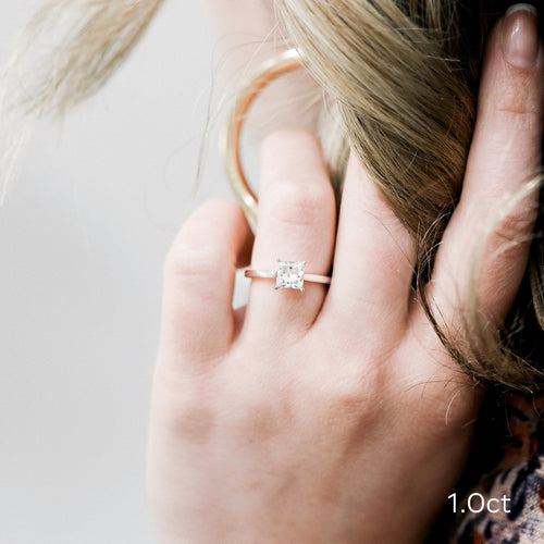 1.0 CT Princess Cut Moissanite Solitaire Style Engagement Ring