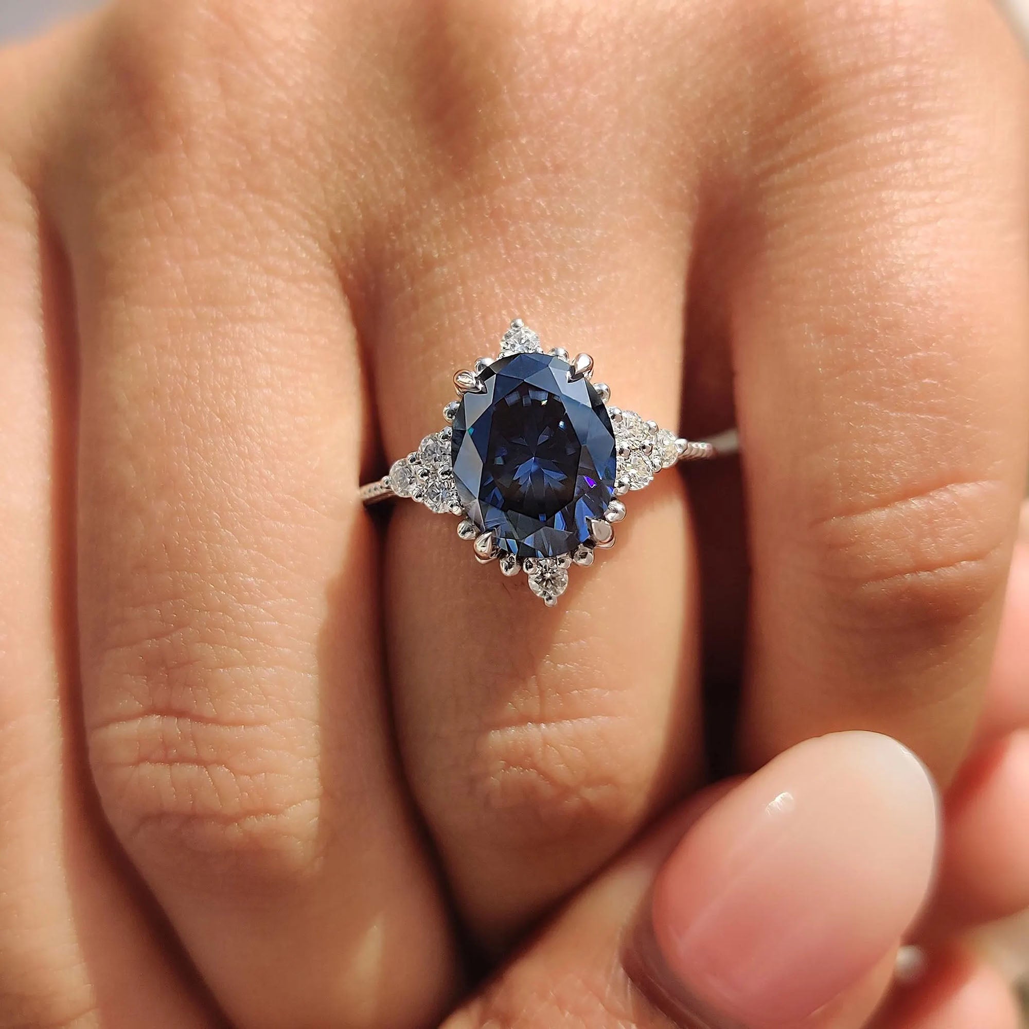 Royal Blue Oval Milgrain Engagement Ring