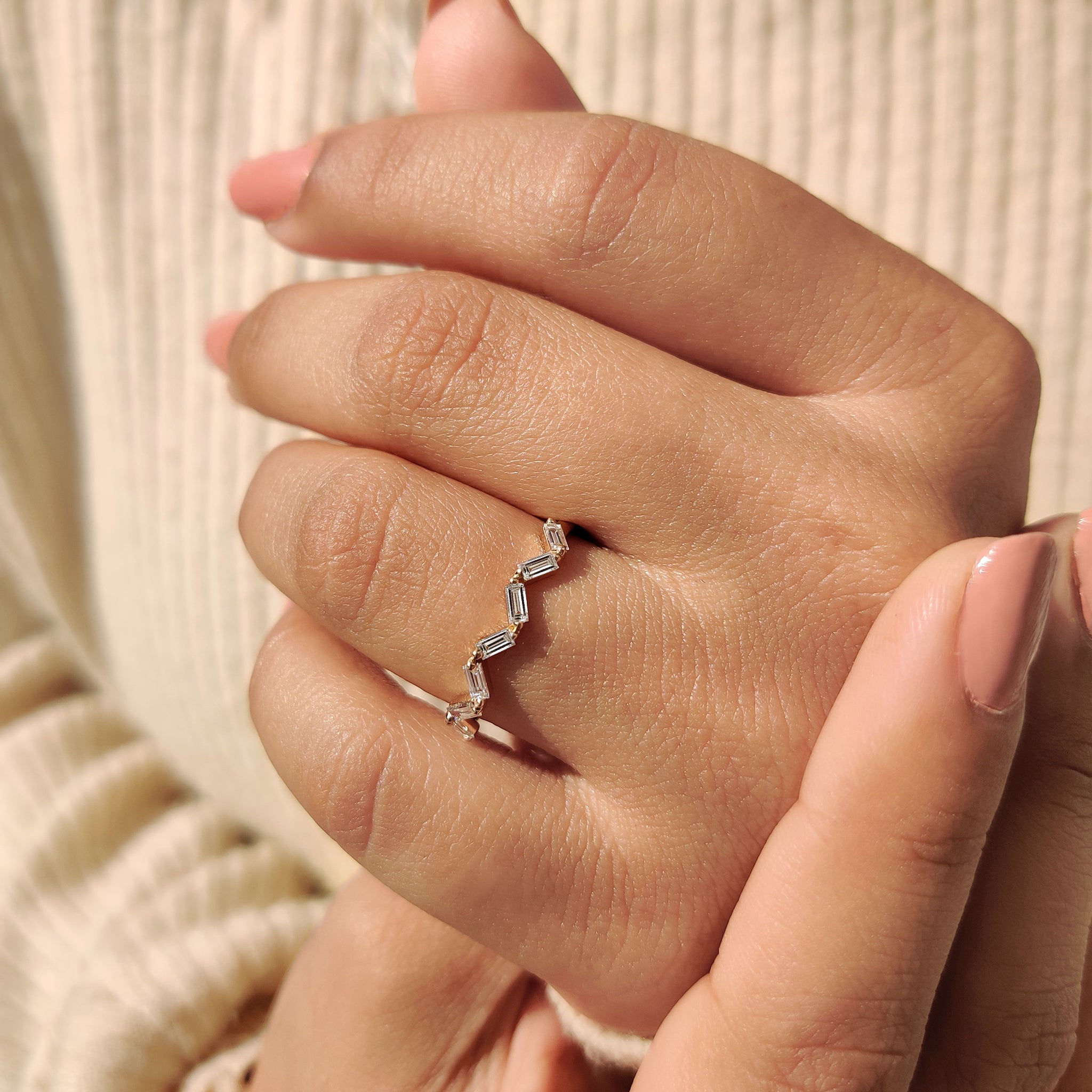 Baguette Cut Wedding Band With Zic Zac Style