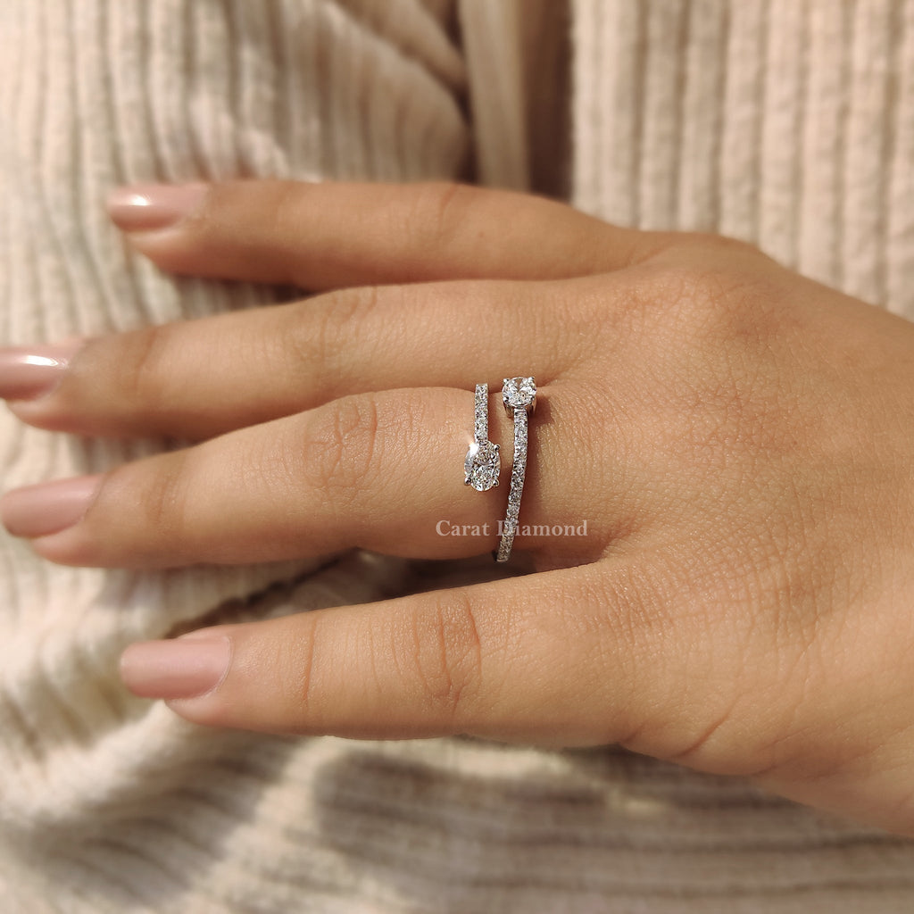 Oval Cut Moissanite Bypass Engagement Ring