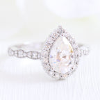 1.50 CT Pear Cut Moissanite Halo Engagement Ring