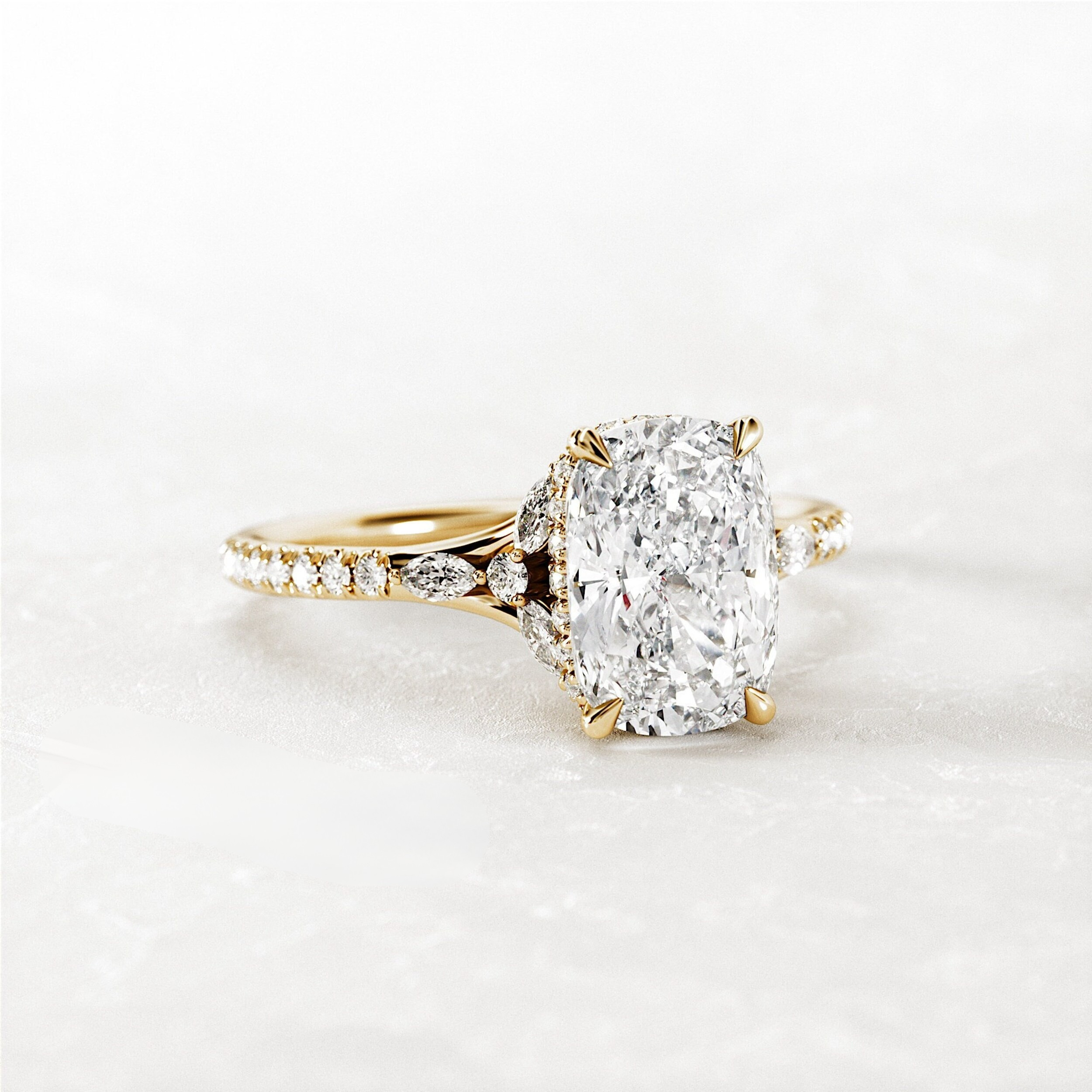 2.0 CT Elongated Cushion Cut Moissanite Pave Style Engagement Ring