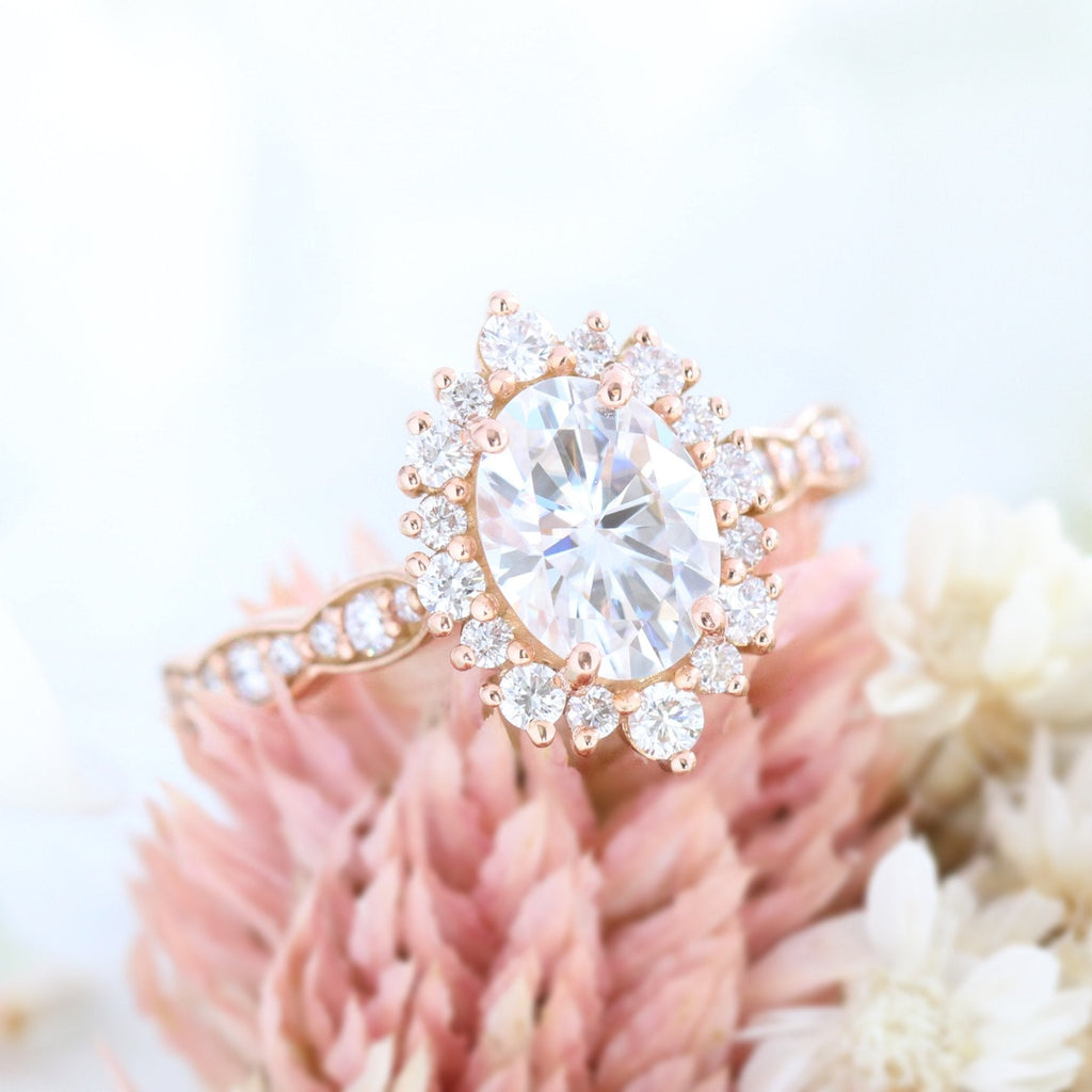 1.50 CT Oval Cut Vintage Halo Style Moissanite Engagement Ring