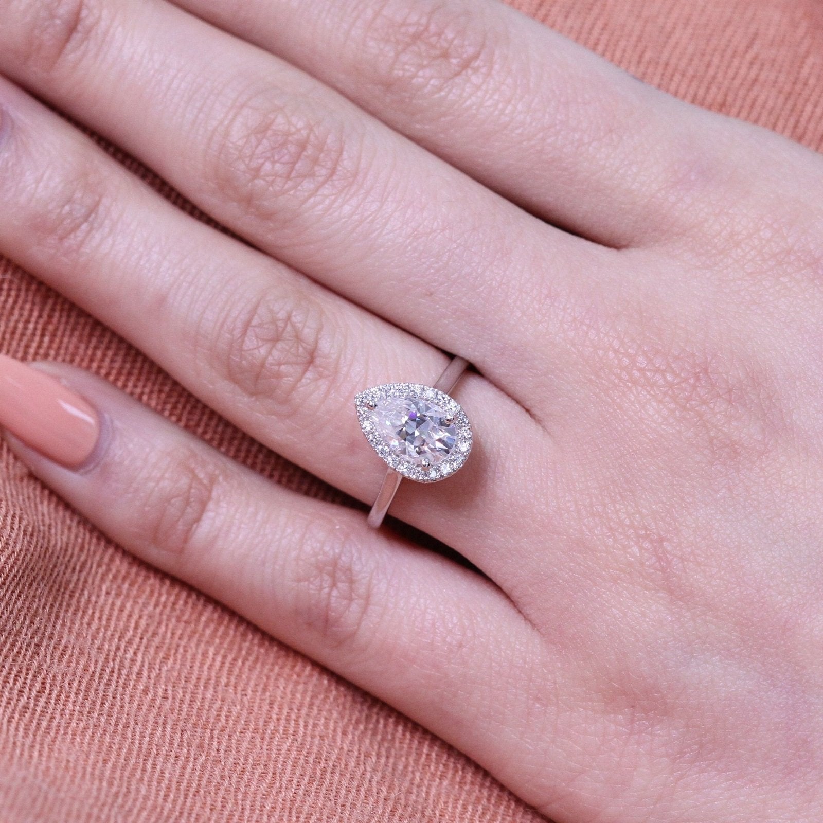1.50 CT Pear Cut Moissanite Halo Engagement Ring