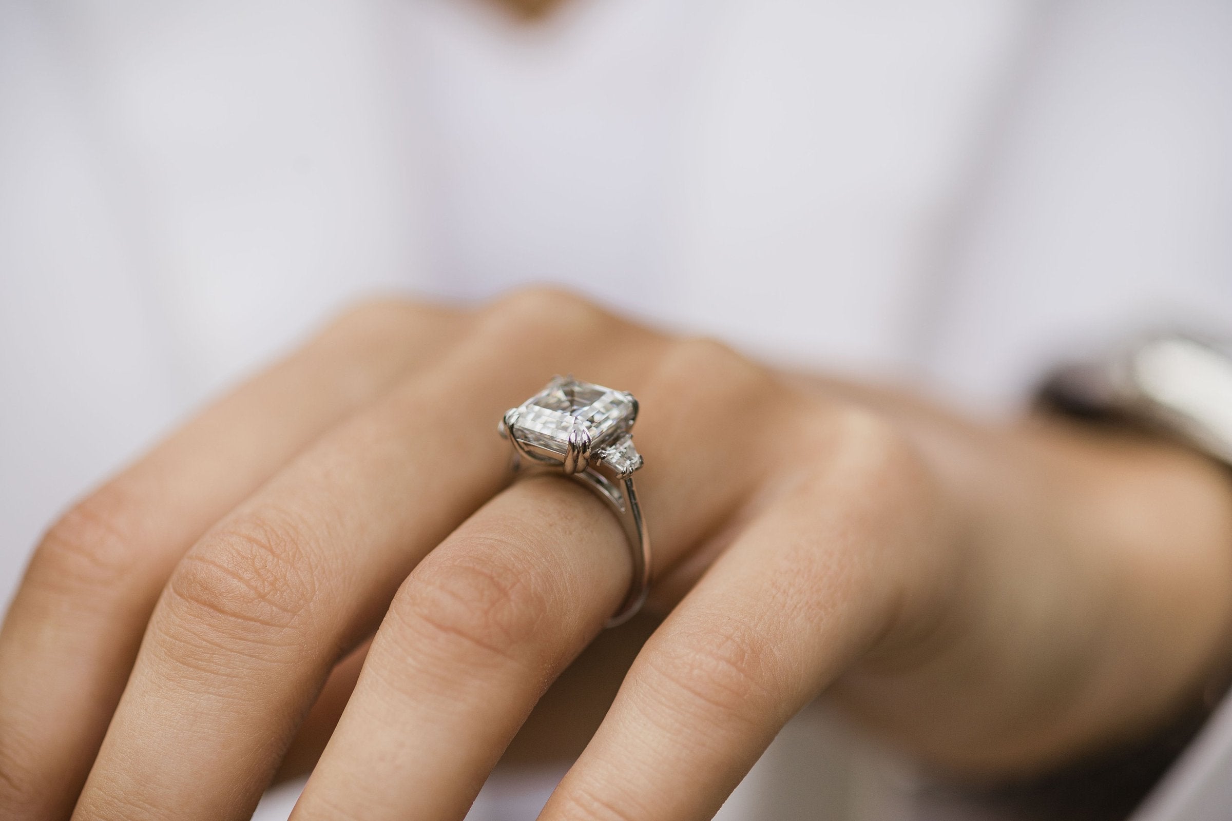 4.10 CT Asscher Cut Moissanite Three Stones Engagement Ring
