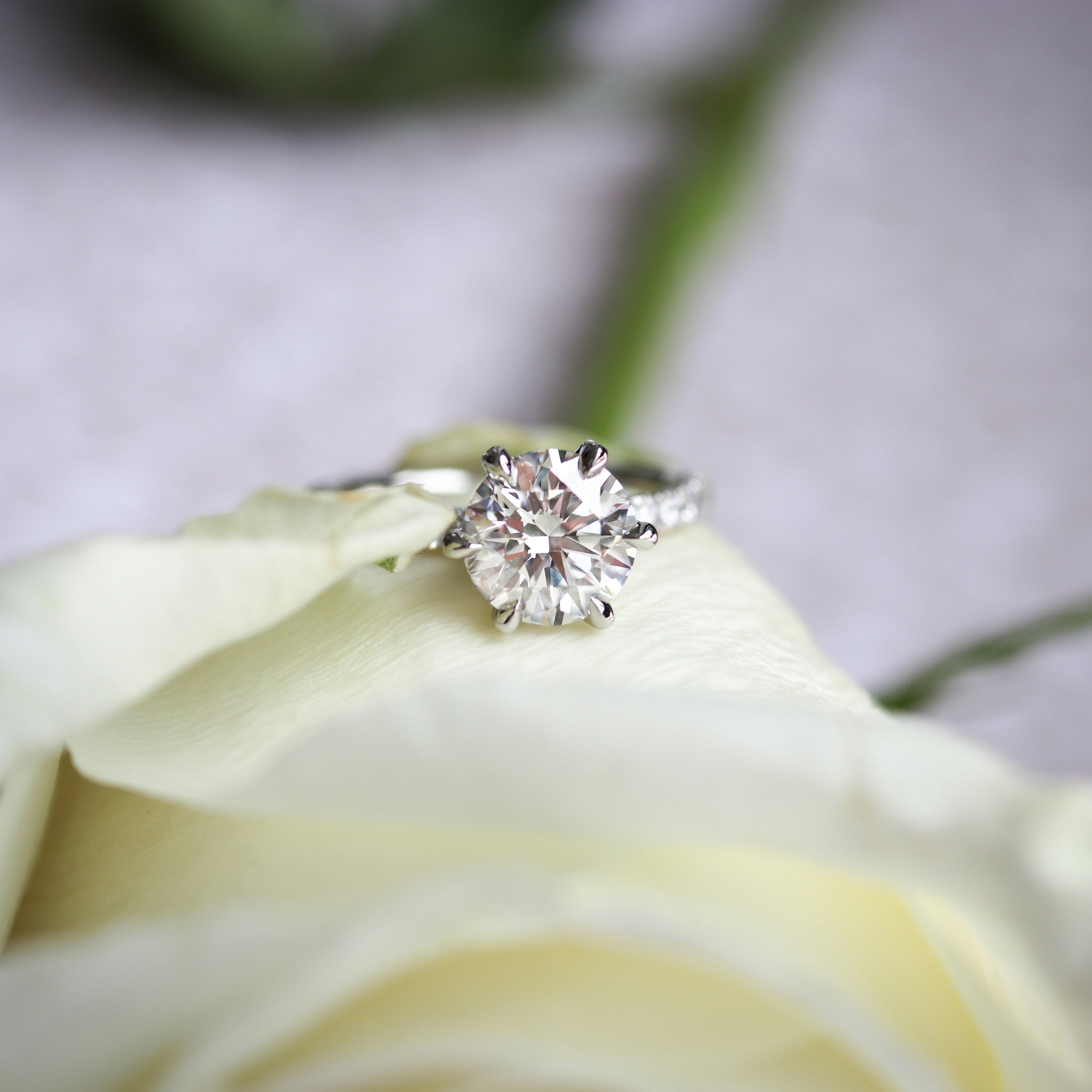 2.25 CT Round Moissanite Pave Setting Engagement Ring