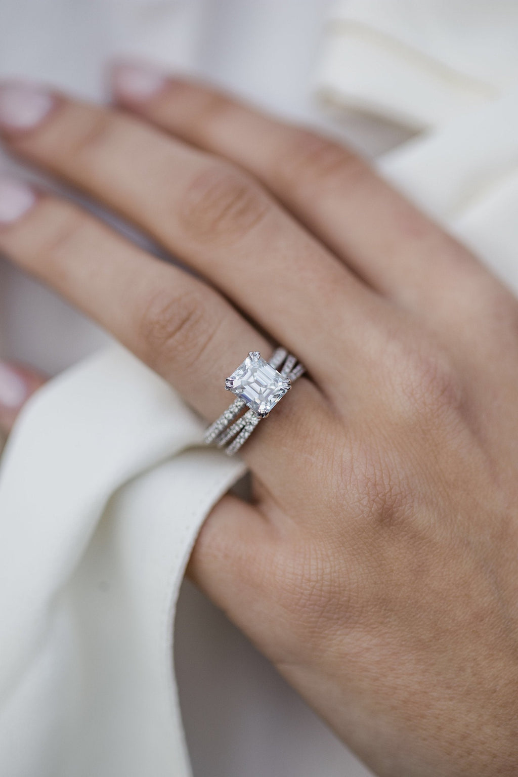 2.30 CT Emerald Moissanite Hidden Halo Setting Engagement Ring