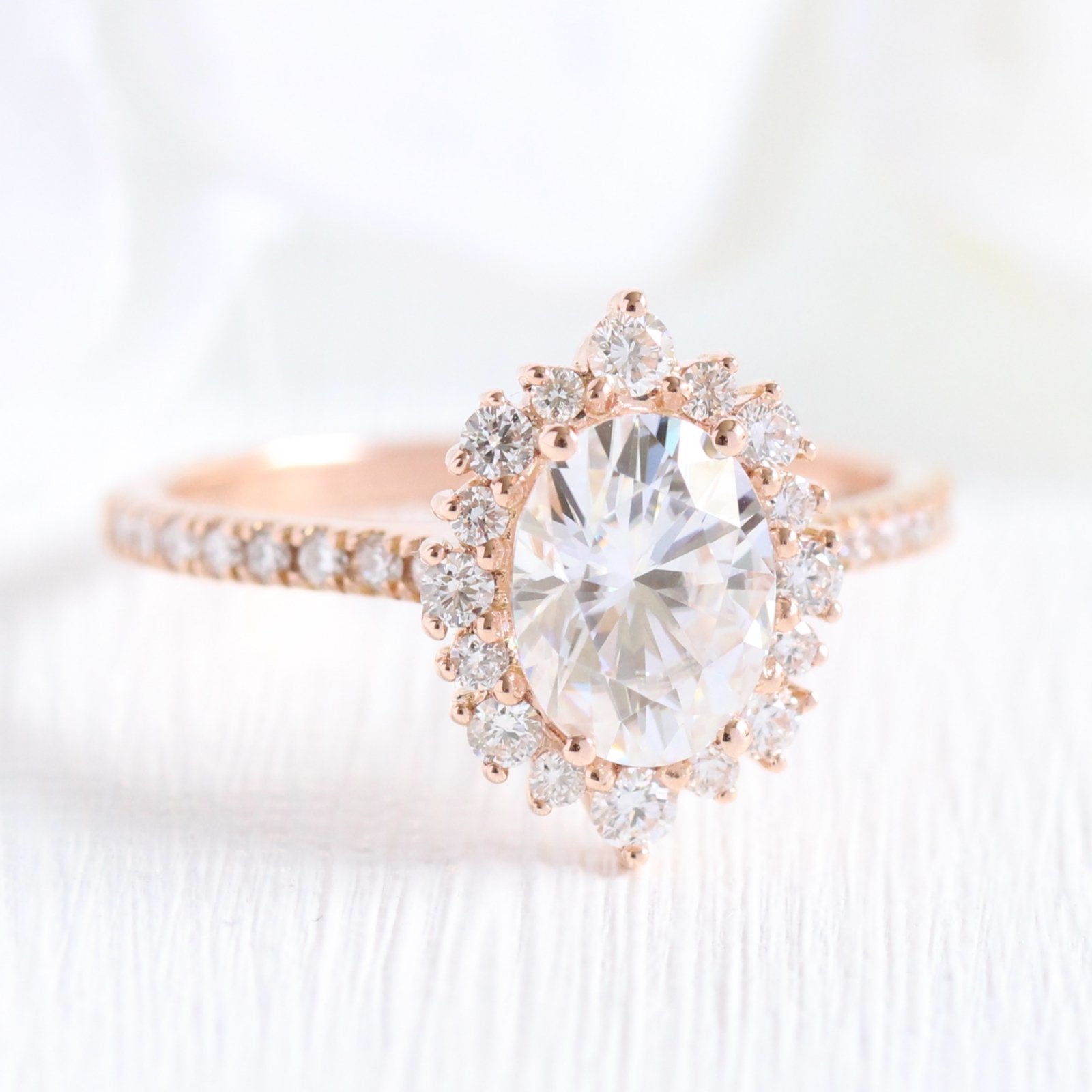 1.50CT Oval Cut Moissanite Halo Bridal Ring Set