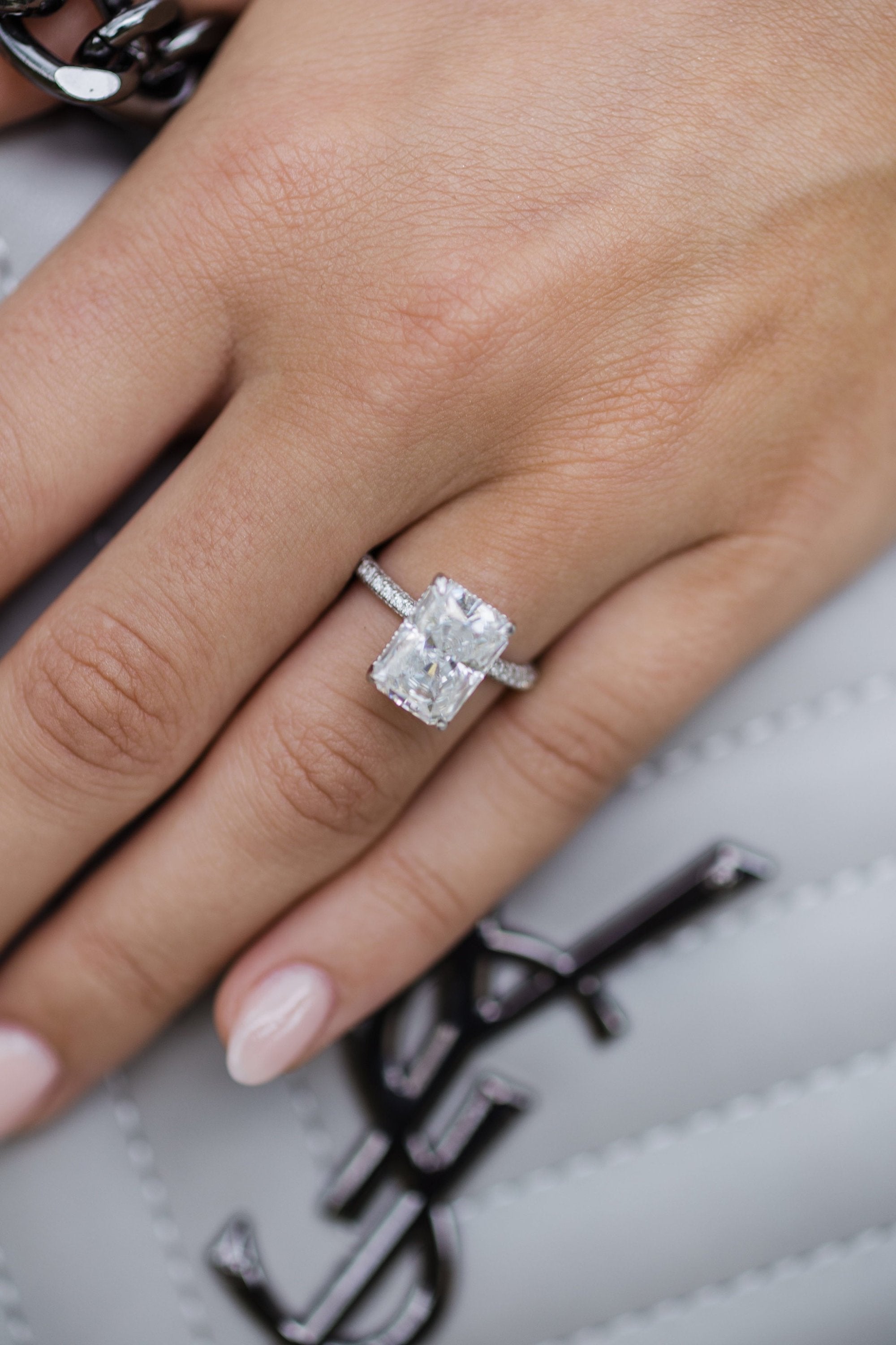 1.60 - 4.60 CT Radiant Cut Moissanite Hidden Halo & Pave Setting Engagement Ring