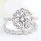 2.30 CT Cushion Moissanite Vintage Halo Bridal Ring Set