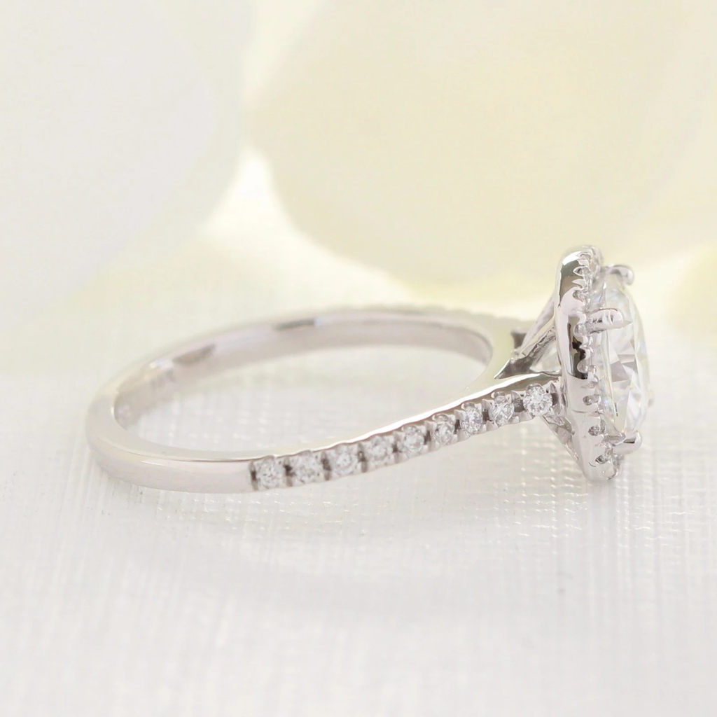 1.65CT Cushion Cut Moissanite Halo Engagement Ring