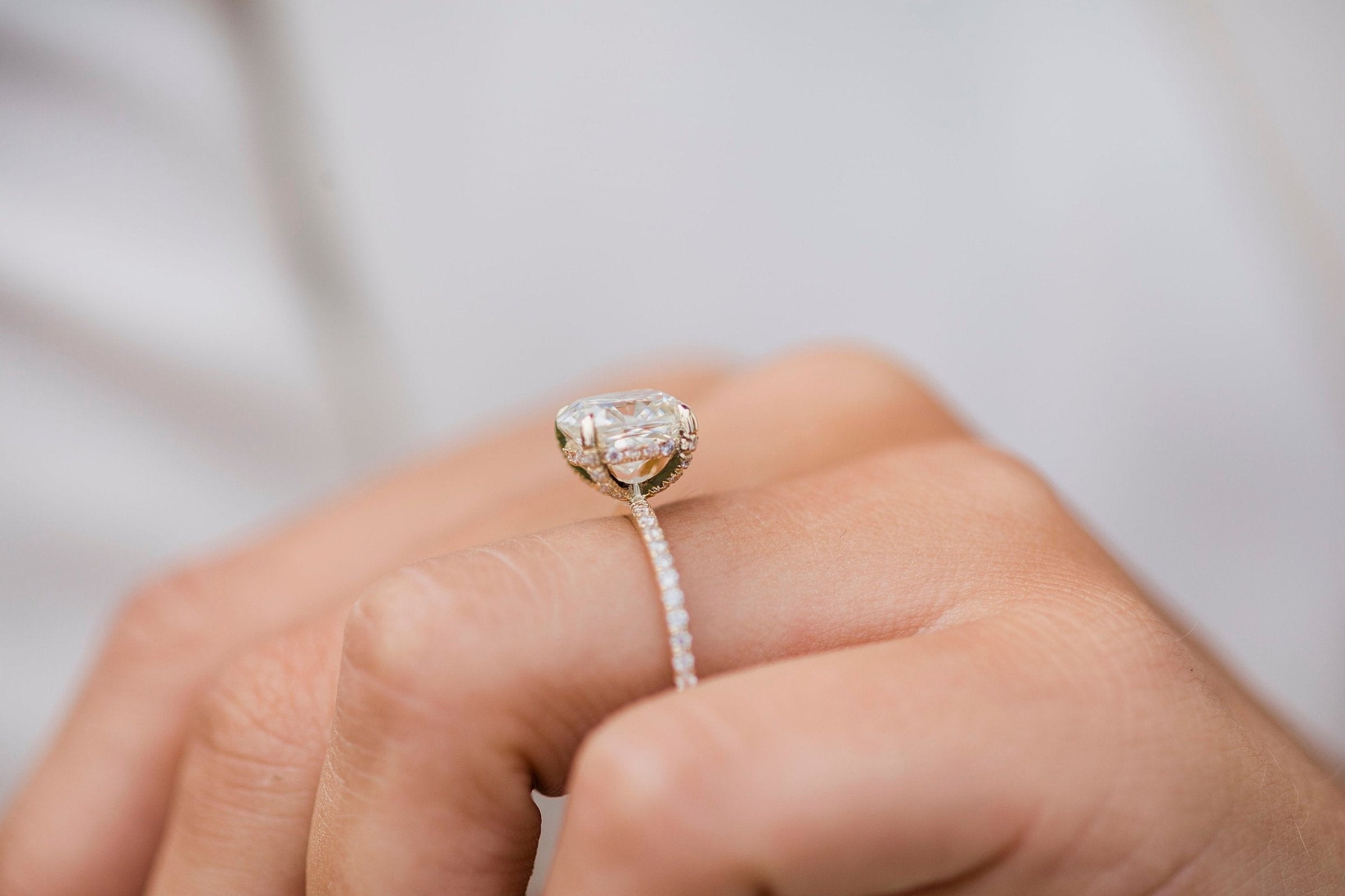 1.80 - 3.80 CT Cushion Cut Moissanite Hidden Halo Pave Setting Engagement Ring