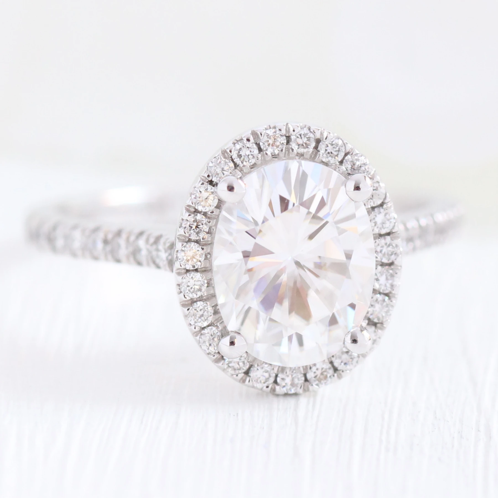 2.0 CT Oval Cut Moissanite Halo Engagement Ring