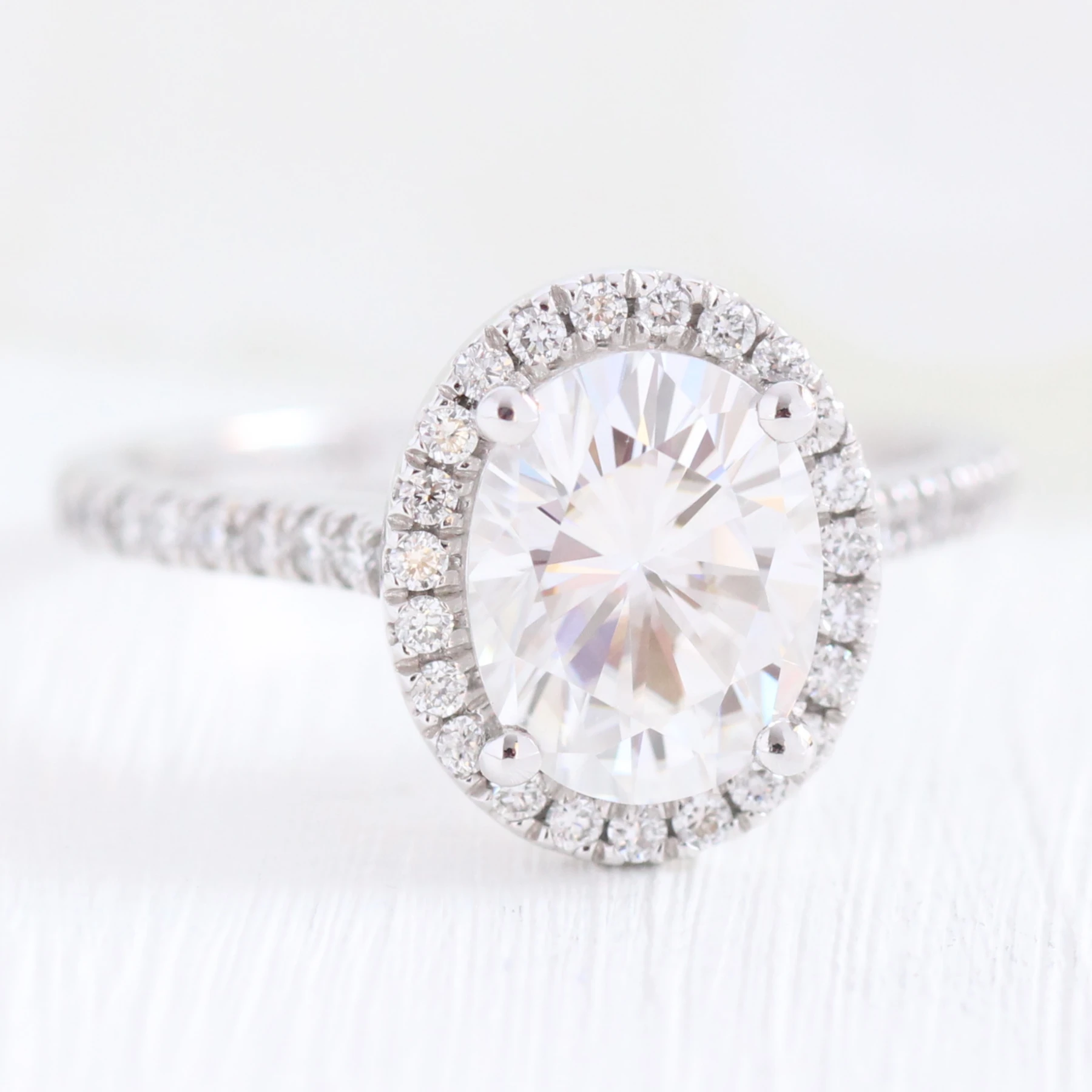2.0 CT Oval Cut Moissanite Halo Engagement Ring