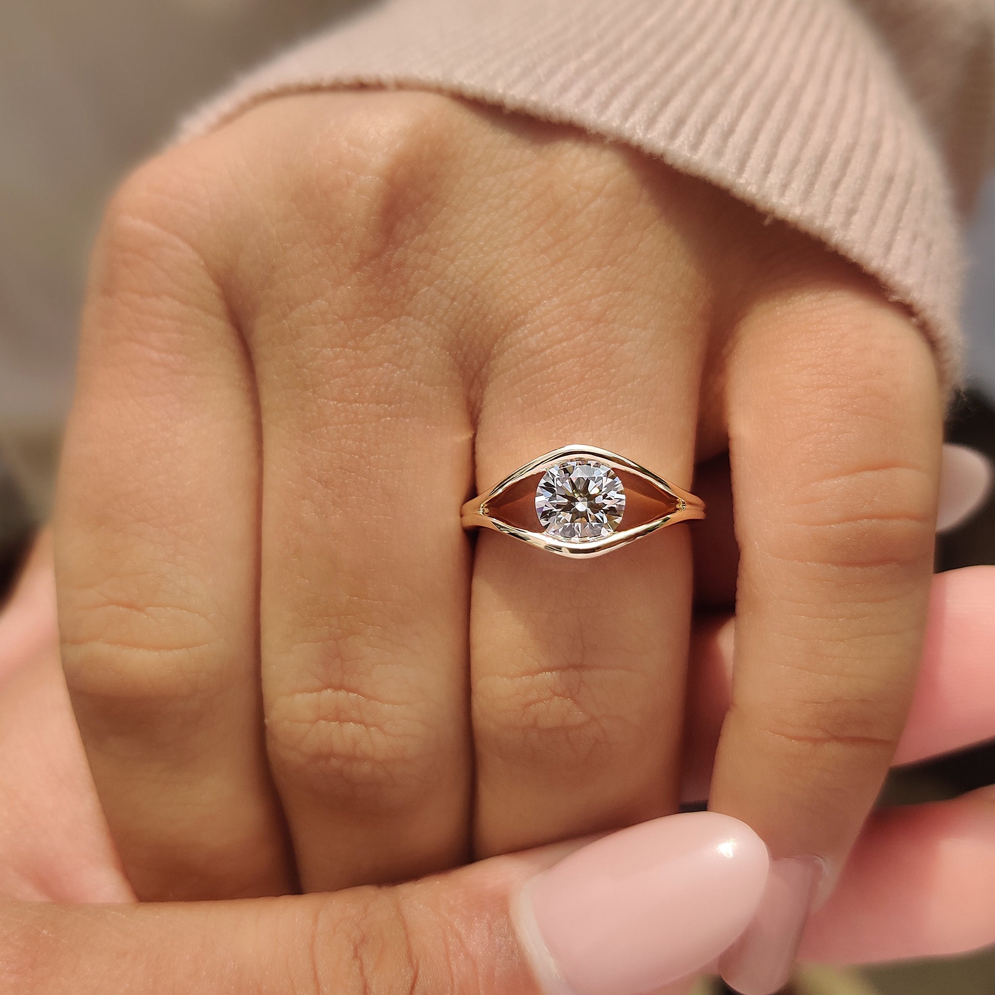 Evil Eye Ring Gold Style with Round Diamond