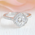 1.0 CT Cushion Cut Vintage Halo Style Moissanite Engagement Ring