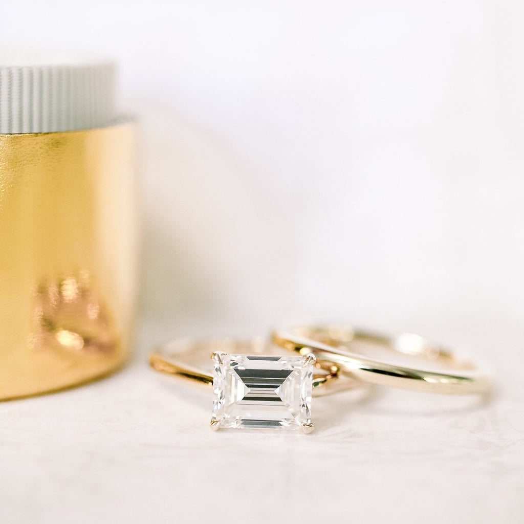 1.75 CT East-West Emerald Cut Moissanite Solitaire Engagement Ring