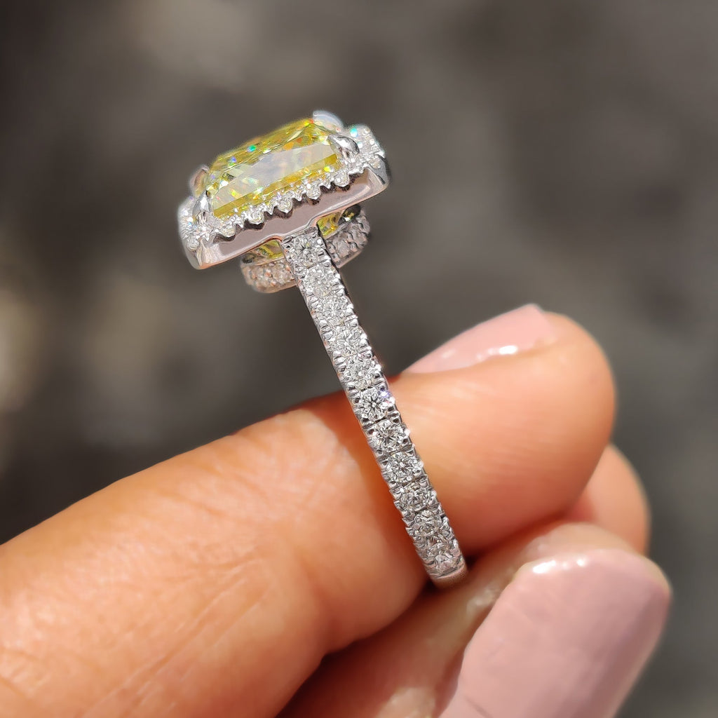 Princess Cut Moissanite Ring In Hidden Halo Style
