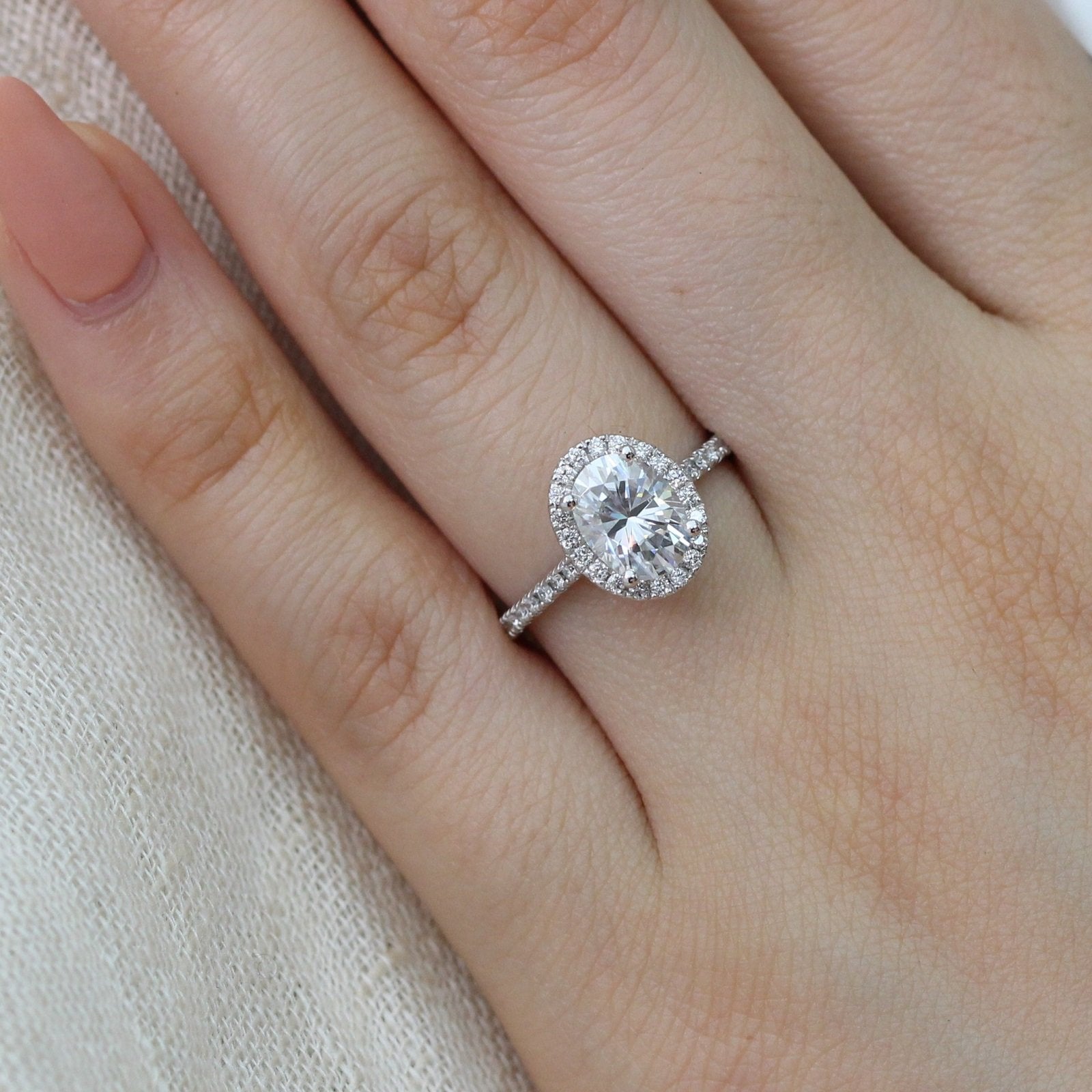 1.50 CT Oval Cut Halo Style Moissanite Engagement Ring
