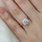 1.65 CT Cushion Cut Moissanite Halo Engagement Ring