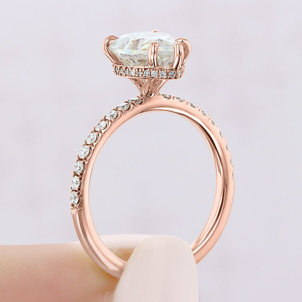 1.93CT Pear Cut Moissanite Hidden Halo Engagement Ring