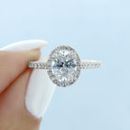 1.33CT Oval Cut Halo Moissanite Engagement Ring