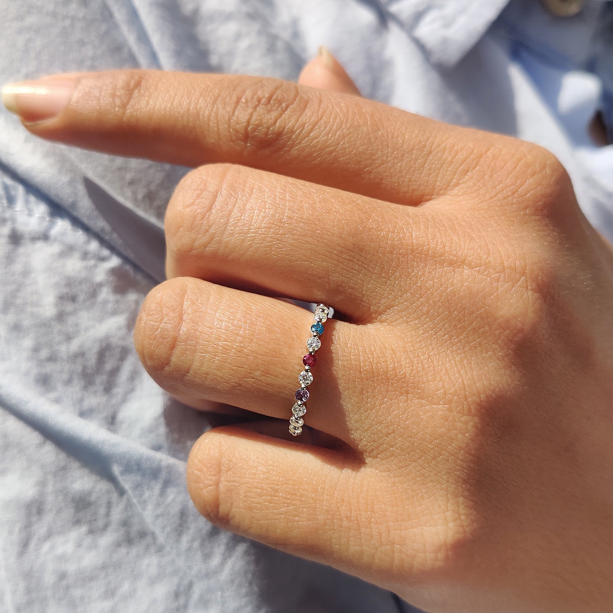 3/4 Eternity Wedding band With Minimalist Birthstone