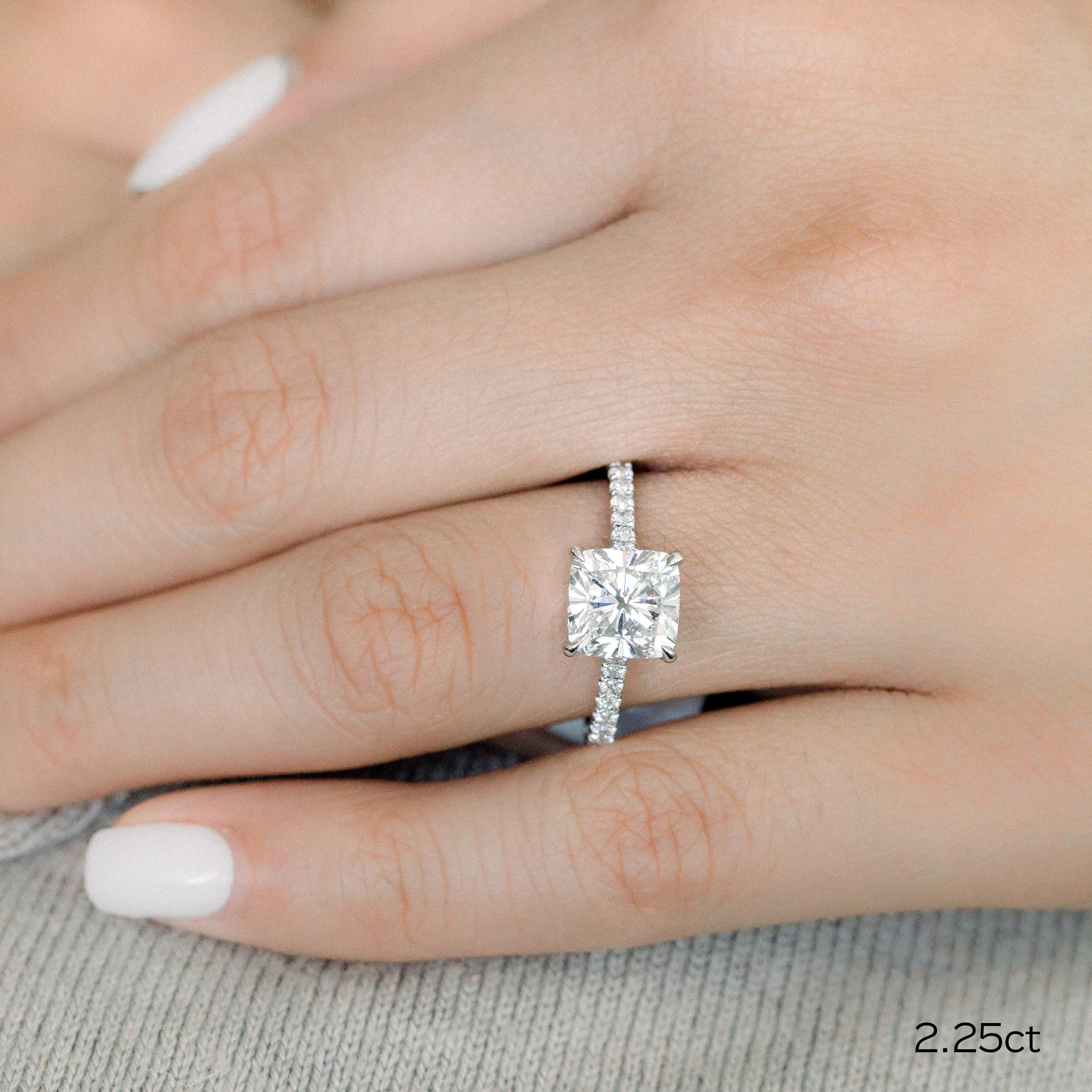 2.25 CT Cushion Moissanite Pave Setting Engagement Ring