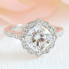 2.30 CT Cushion Moissanite Vintage Halo Engagement Ring