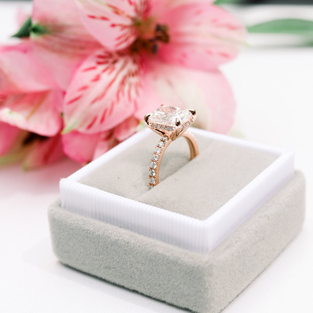 3.0 CT Radiant Moissanite Pave Setting Engagement Ring