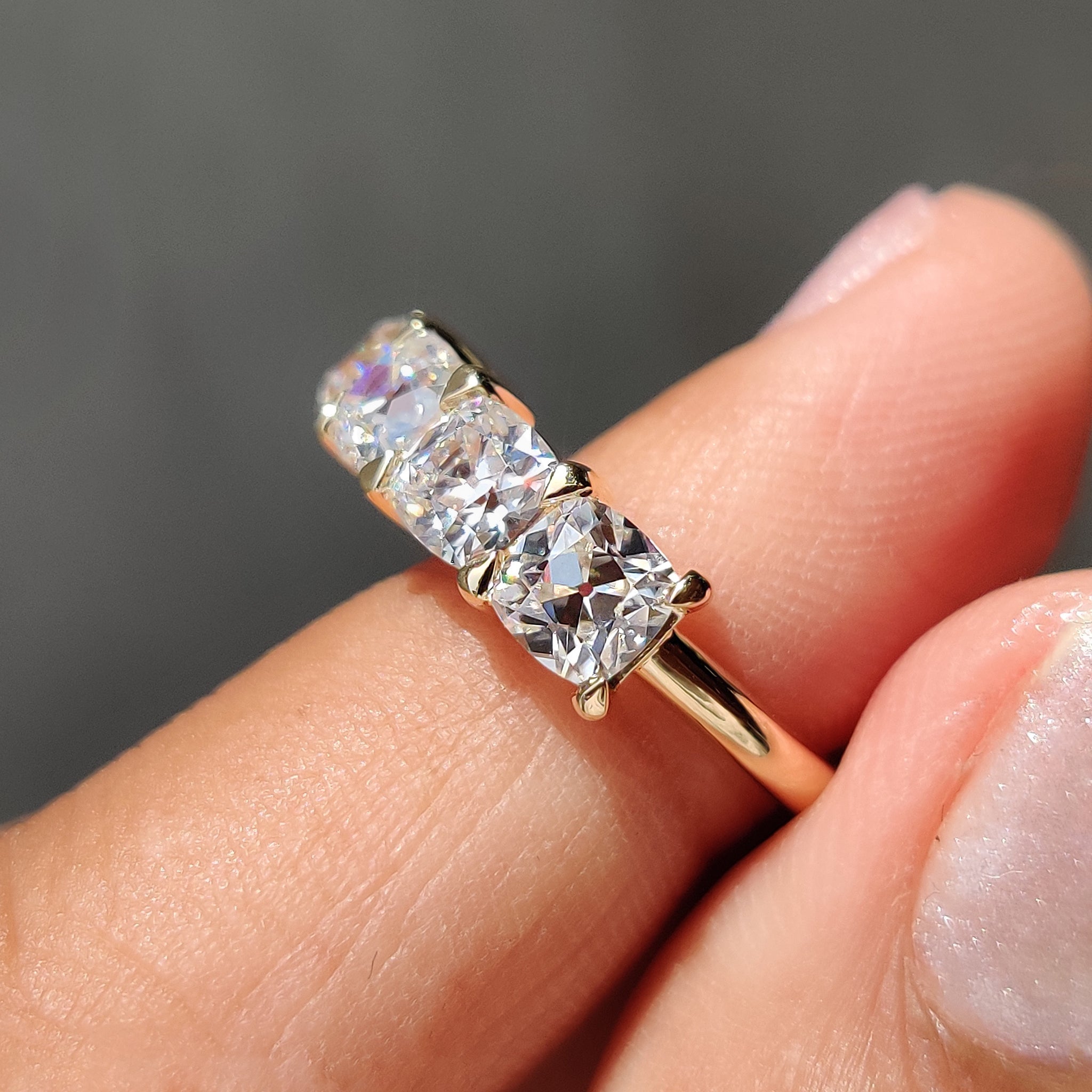 Cushion Old Mine Cut 5 Stone Wedding Band