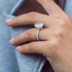 5.0 CT Elongated Cushion Moissanite Hidden Halo With Pave Setting Engagement Ring