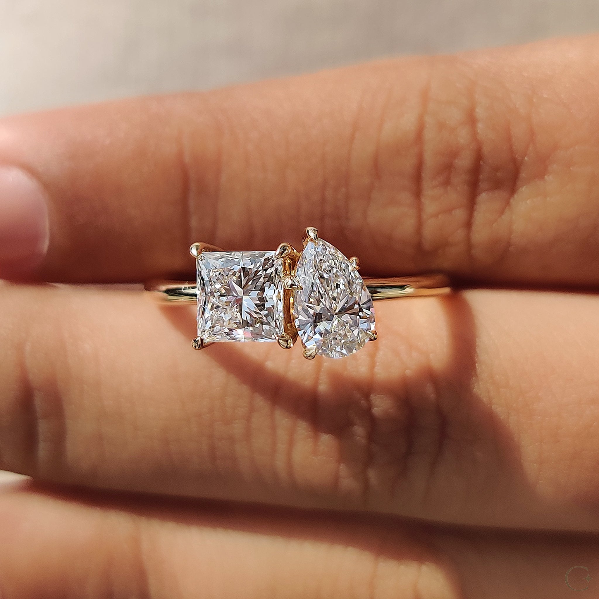 Toi Et Moi Engagement Ring With Princess And Pear Cut Diamond
