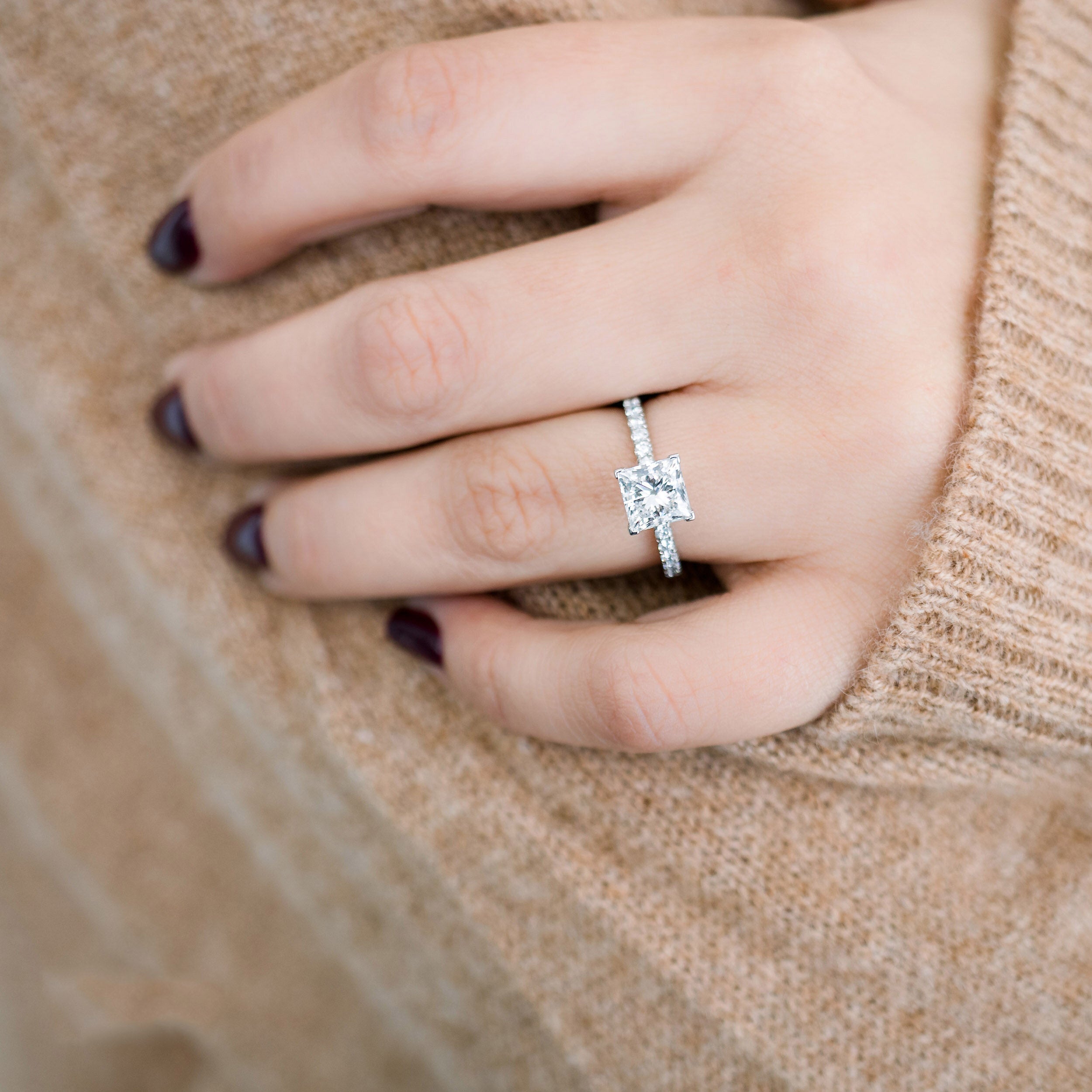 2.0 CT Princess Moissanite Pave Setting Engagement Ring
