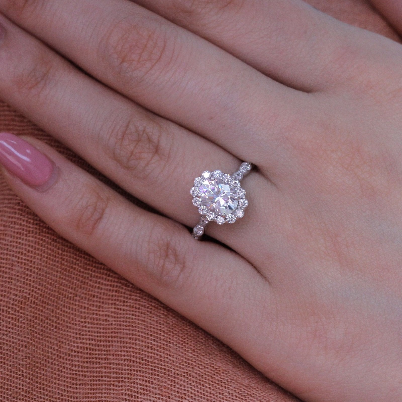 1.50 CT Oval Cut Vintage pave Style Moissanite Engagement Ring